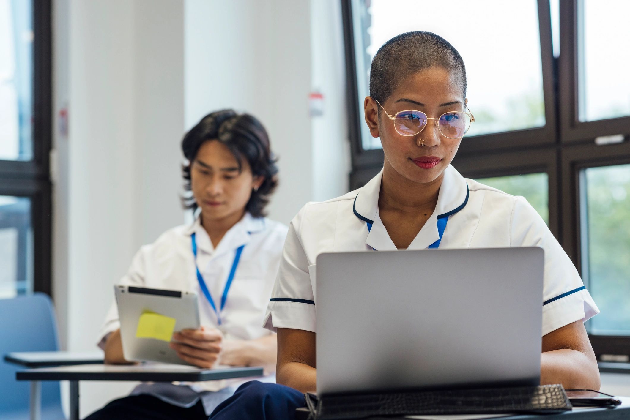 Medical students concentrating in classroom study