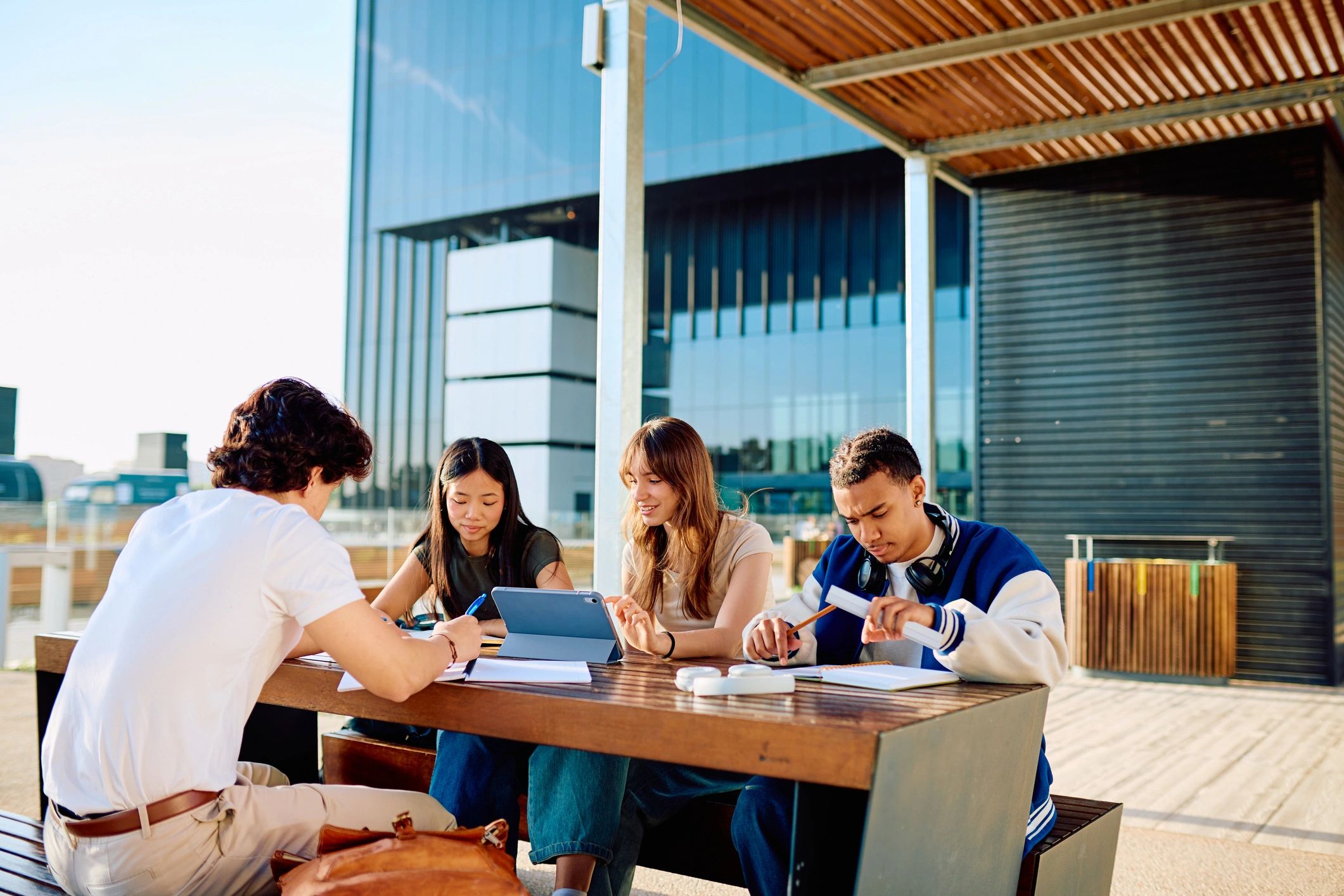 University students working together on campus